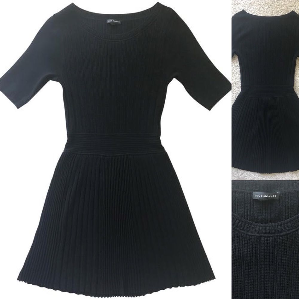 Club Monaco Black Ribbed Knit Short Casual Dress